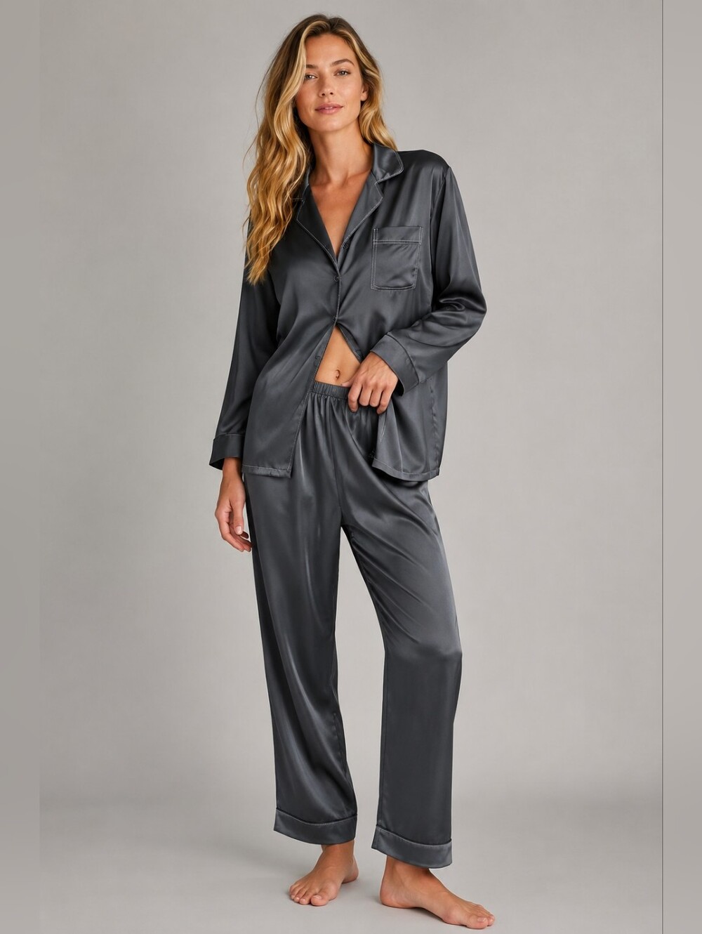 Quiet Luxury Satin Pajama‎ Set Silky Soft Cozycore Loungewear NWOT Small